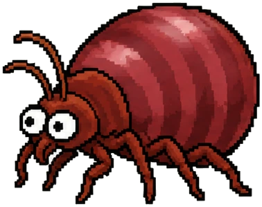 an enormous red bedbug, basically a grape with legs
